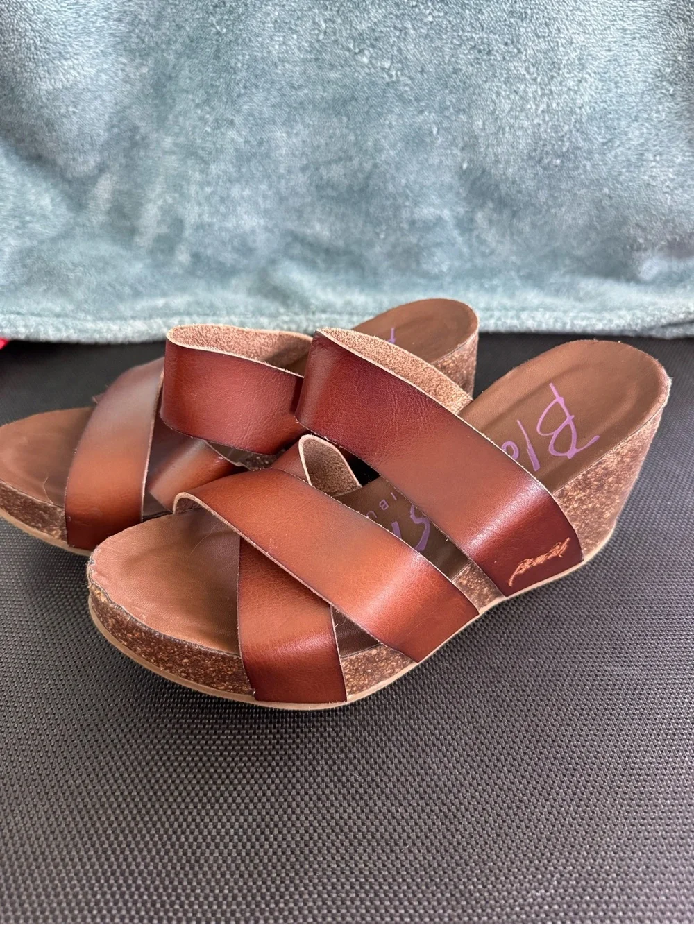 Women's Brown Crisscross Leather Wedge Sandals